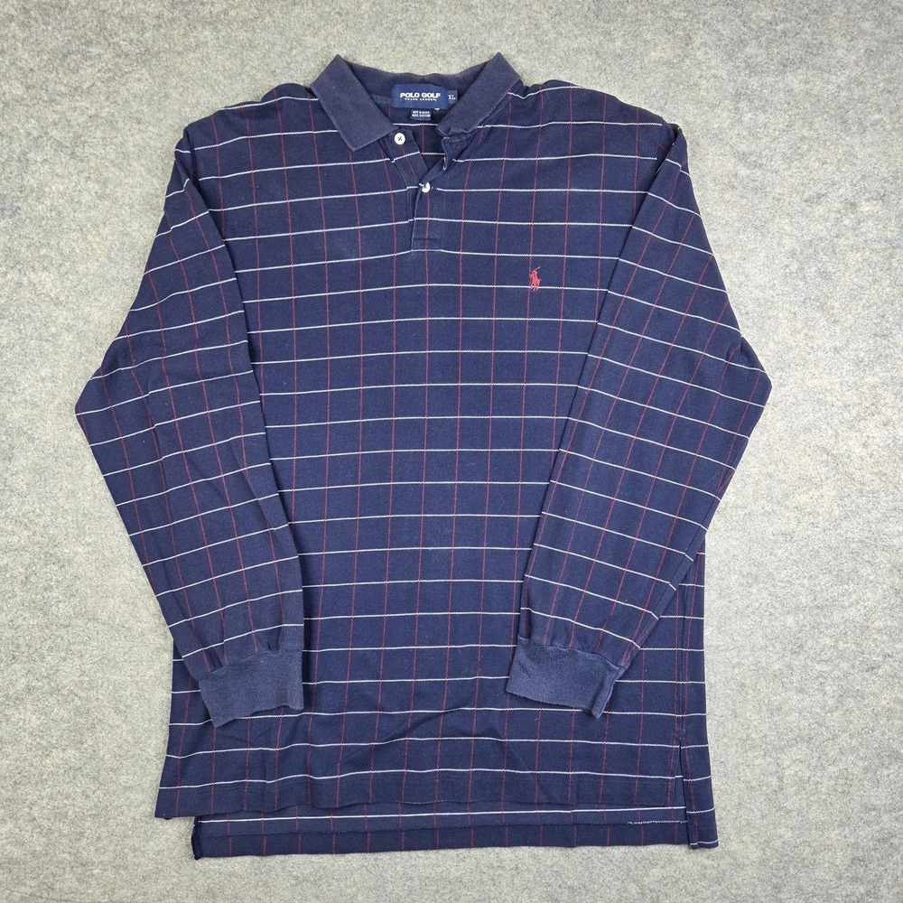 Polo Ralph Lauren Shirt Mens XL Blue Pony Plaid Long‎ Sleeve 100% Cotton Golf